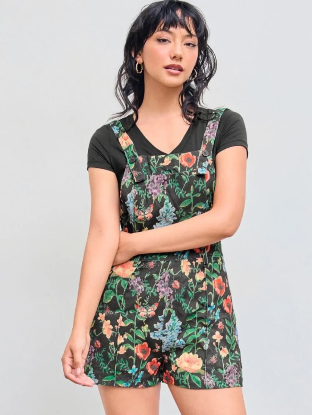 NWT Cider Floral Corduroy Short Overalls Medium